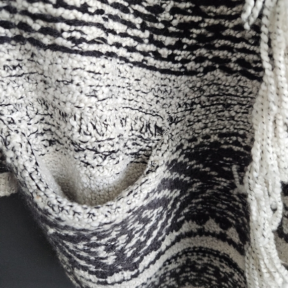 J. Jill Sweater Fringe Trim Cardigan Cotton Wool Black Western Chunky Boho Small - Picture 7 of 12
